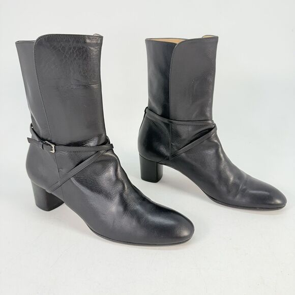 BALLY Size EU 37.5 / US 7 FALTA Black Leather High Ankle Boots Block Heal - Picture 4 of 10
